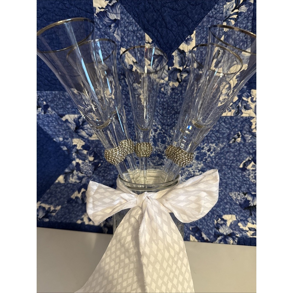 Victoria Accent Champagne Toasting Flute Set Rhinestone Vintage Y2K 5 Piece